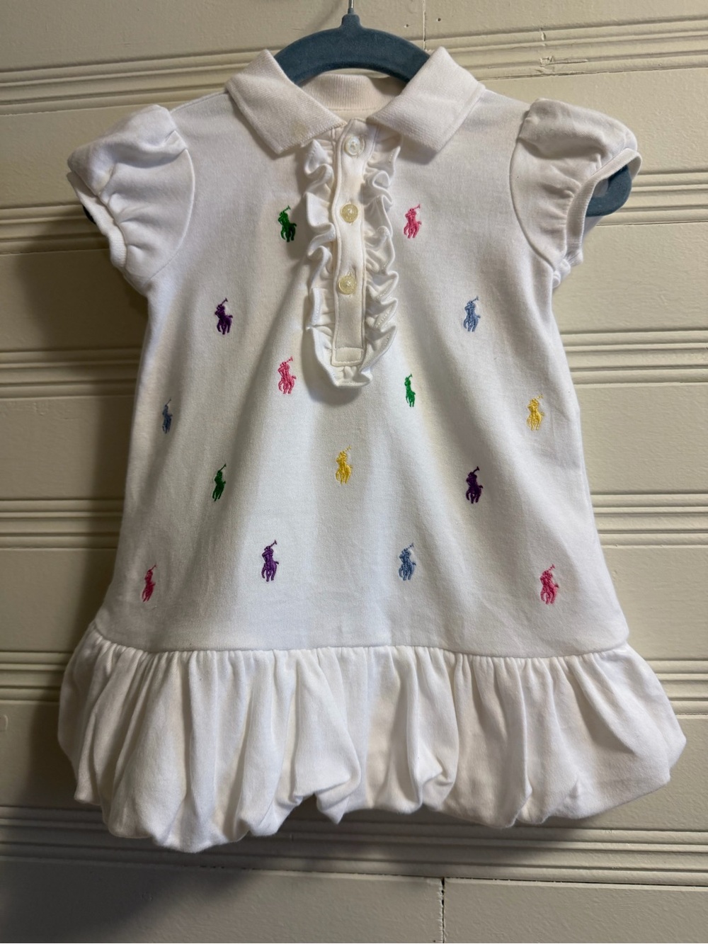 Ralph Lauren Baby Girls White Polo Dress Multicolor Pony Embroidered 6M